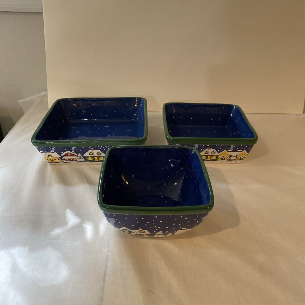 Temptations Holiday Snowy Night 3 Piece Square Oven-to-Table Set